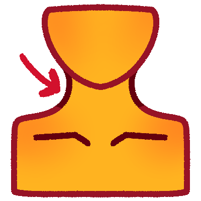 a stylized drawing of a yellow person, cutoff at the middle of the head and chest.  it has a red arrow pointing towards the neck.